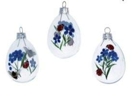 Gisela Graham Set mit 3 Glas-Eiern zum Aufhängen an Ostern, Vergissmeinnicht, Marienkäfer-Design
