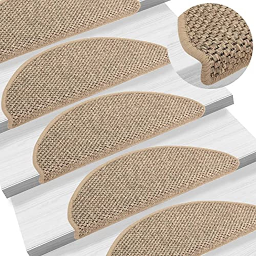 vidaXL Treppenmatten 15 STK., Stufenmatten Selbstklebend, Treppenteppich in Sisal-Optik, Treppenstufenmatte Treppenschutz, 65x21x4cm Dunkelbeige