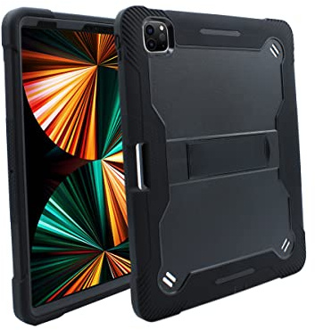 KIQ Custodia Premium per iPad Pro 12.9 di quinta generazione, robusta e resistente, con supporto per Apple iPad Pro 12.9 5a generazione (2021) (nero)
