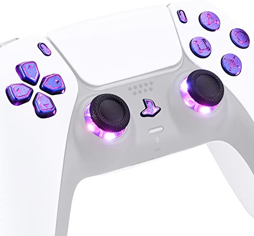 eXtremeRate Multicolore Tasti Luminosi per ps5 Controller BDM-010/020,D-pad Levette Analogiche Pulsanti DTF V3 LED Kit Ricambio per ps5 Joystick(NON Inlcude Controller)-Camaleonte Viola Blu