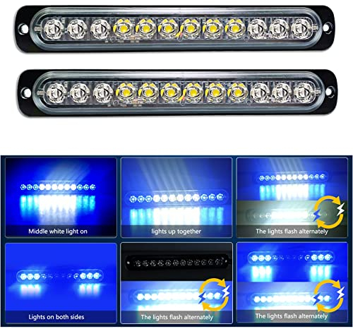 RIGIDON 2 Pcs 7.5 12 LED blanc bleu feu de freinage stroboscopique, 12V 24V Barre lumineuse led pour offroad véhicule voitureutilitaire, bateau, remorque, caravane, Balise clignotante de sécurité