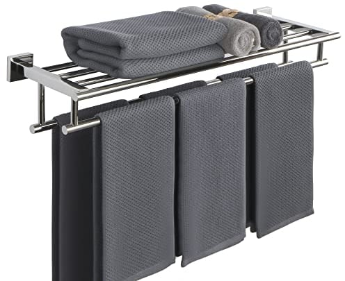 SAYAYO Handtuchhalter Wand 70cm Gästehandtuchhalter mit Ablage Handtuchhalter Edelstahl Poliert Handtuchstange mit Bohren für Badezimmer und Küche