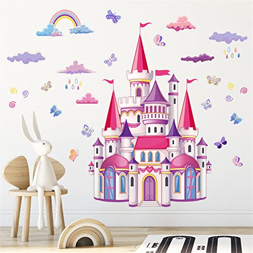 Sarah Duke Wandtattoo Kinderzimmer Mädchen Wandsticker, Babyzimmer Wandaufkleber Prinzessin Schloss Aufkleber Wanddekor für Kinder Badezimmer Schlafzimmer (A)