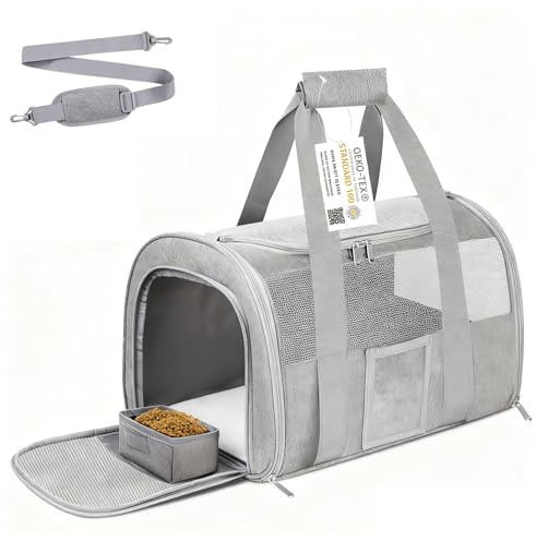SECLATO Pet Carrier Airline/TSA Approved Small Dogs, Kitten, Carriers for Small Medium Cats Under 15lb, Collapsible Soft Sided Cat Travel Carrier-Grey