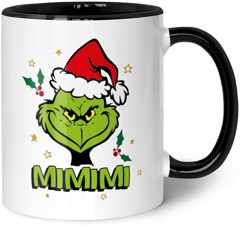GRAVURZEILE Bedruckte Weihnachtstasse - Grinch MiMiMi - Personalisiert mit Name - Spülmaschinenfest & Mikrowelle geeignet - Tasse als Geschenk für Sie & Ihn zu Weihnachten - Blau