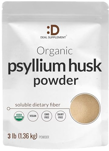 DEAL SUPPLEMENT Organic Psyllium Husk Powder, 3lbs (48oz) – Unflavored Plant Based Soluble Dietary Fiber – Gut & Digestion Health – Great for Baking & Cooking – Keto Friendly, Gluten Free, Non-GMO
