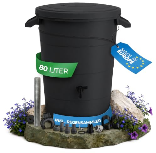 YourCasa Regentonne 80 Liter [inkl. Anschlusset & Bohrer] Regenfass Wetterfest aus Kunststoff mit Wasserhahn - Regenwassertonne - Wasserfass Regenwassertank Wassertonne für Garten (Anthrazit, 80L)
