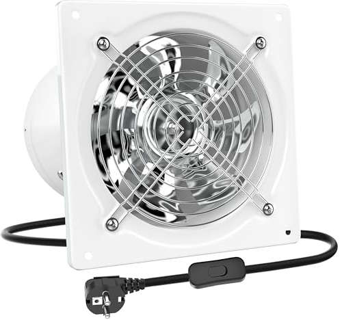 HG Power Extractor de Aire 200mm ventilador de baño 980m³/h silencioso con aleta de retorno Potente ventilador metálico de pared con enchufe EU para cocina garaje sótano, blanco