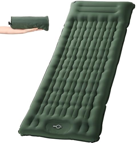 HAUSPROFI Isomatte Selbstaufblasend, 11cm Upgrade Airbag Isomatte Camping, Aufblasbare Isomatte, Camping Matratze, Luftmatratze Camping, Campingmatte mit Fußpumpe und Kopfkissen für Outdoor, Armeegrün