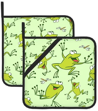 Lustiger Cartoon-Frosch-Topfhalter, 2er-Set, Topflappen für die Küche, hitzebeständig, Topflappen, Hot Pads für die Küchentheke, Topflappen mit Schlaufe, Topflappen zum Kochen, Grillen und Backen