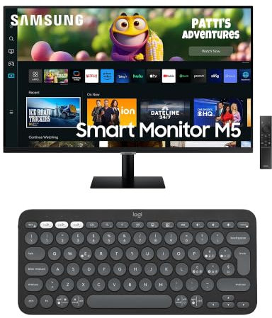 Logitech Pebble Keys 2 K380s, tastiera Bluetooth multidispositivo con tasti di scelta rapida personalizzabili + Samsung Smart Monitor M5, Flat 32'', 1920x1080 Full HD, Smart TV Amazon Video, Netflix