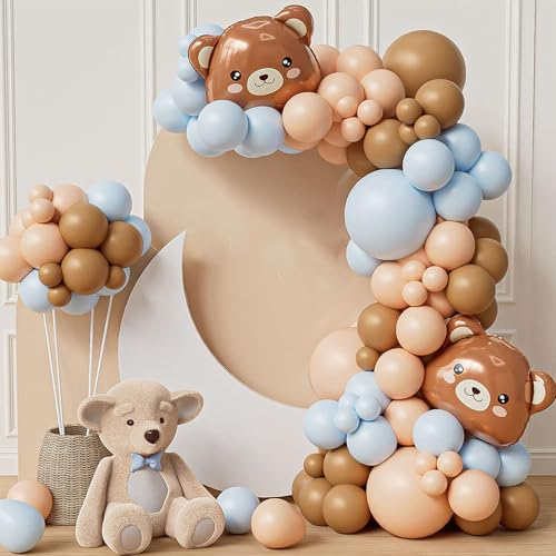 Bär Luftballon Deko, 121pcs Geburtstag Ballon Blau mit Bären, Braune Ballons Set, Bären Luftballon Helium, Geeignet für Kindergeburtstagsfeiern, Babypartypartys, Abschlussfeiern