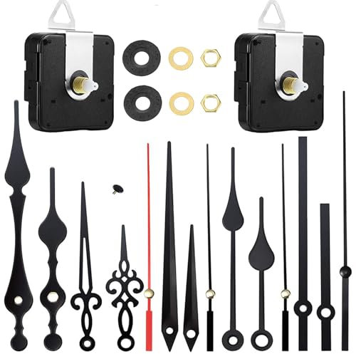 2 Stück Geräuschloses Uhrwerk Set mit 5 Zeiger,Uhrwerk für Wanduhr,Quarzuhrwerk Uhrlaufwerk,DIY Uhr Reparatursatz Wanduhr Ersatzteile für Clock Ersatzteile Ersatz
