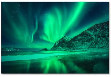 Postereck - 3154 - Polarlichter, Norwegen Winter Landschaft Meer - Wandposter Fotoposter Bilder Wandbild Wandbilder - Leinwand - 40,0 cm x 30,0 cm