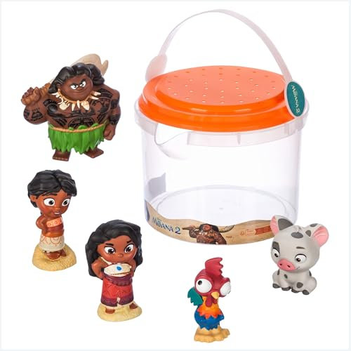 Disney Store Official Moana 2 Bath Toy Set, 5 pieces, Includes Moana, Simea, Pua, Hei Hei & Maui, with Storage Bucket, Suitable for 6 Months+