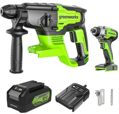 Greenworks 24V 2J Bohrhammer und 300Nm Schlagschrauber Combo, mit 4Ah Akku und Ladegerät