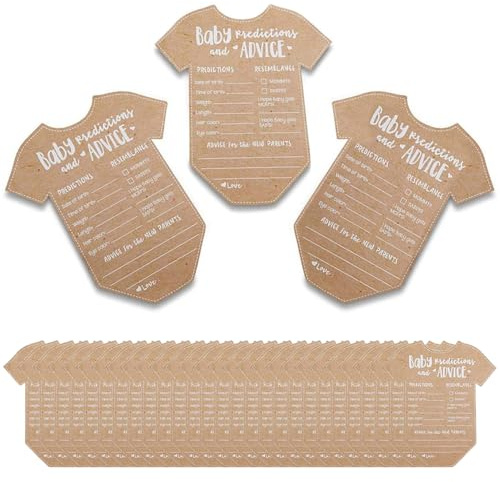 TRKETK Lot de 30 cartes cadeaux et cartes de conseil pour révéler le sexe de bébé, décorations de douche unisexes en vélin, devinez le nom, la date de naissance, le poids, etc