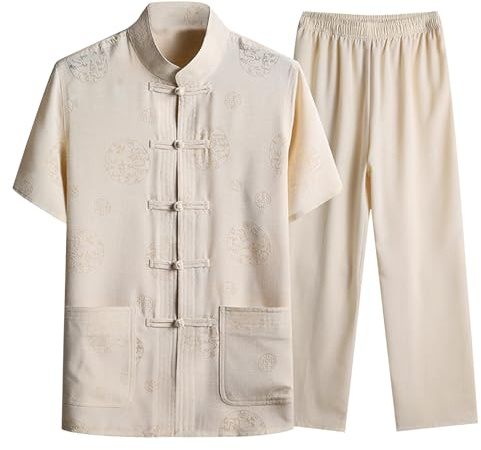 Foweknow - Costume Tang Homme - Vêtement Traditionnel Chinois - Veste et Pantalon à Manches Longues - Arts Martiaux Taichi Shaolin - Coton et Lin - Uniforme Classique - Vêtement de Loisirs et