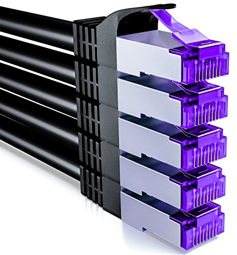 deleyCON 5x 0,5m CAT7 Cable de Red - 10 Gigabit - Corto 50cm Cable de Conexión RJ45 Cable Ethernet (Cobre, Blindaje SFTP PiMF) - LAN DSL Switch Módem Router Patch Panel CAT7 CAT6 CAT5 - Negro