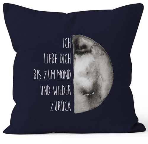 MoonWorks Kissenbezug Geschenk Ich Liebe Dich bis zum Mond und Wieder zurück Liebe Spruch Love Quote Baumwolle Navy 40cm x 40cm