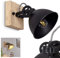 Wandlampe Svanfolk, Wandleuchte aus Metall und Holz in Schwarz/Braun, 1-flammig, mit verstellbarem Strahler, 1 x E14-Fassung, Retro/Vintage Design, ohne Leuchtmittel