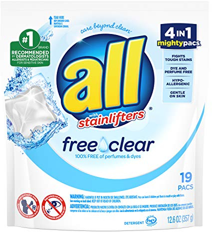 All Mighty Pacs Waschmittel, transparent, für empfindliche Haut, 19 Stück