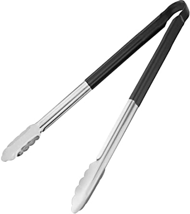 Hygiplas Stainless Steel Black Serving Tong 405mm - Colour Coded, Non-Slip Grip, Long Handle HC848