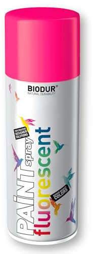 Biodur Fluoreszierend Sprühlack Acryllack Schnelltrocknend 400 ml, Pink, Rosa, Glänz, DIY Witterungsbeständig, für Innen- und Außenbereich Sprühdose Lackspray Neon Farbe für Kunststoff Metall