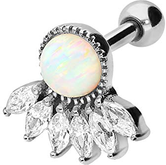 PIERCINGLINE Chirurgenstahl Ohrpiercing 6 KRISTALLE + SYNTH. OPAL Piercing Schmuck Ohr Stecker Helix Silberfarben