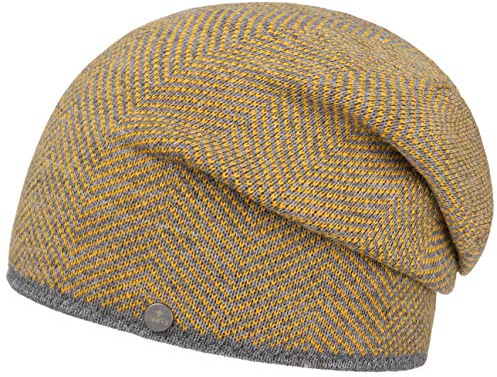 LIERYS Graphic Long Beanie - Mütze - Oversize-Strickmütze - Wintermütze Merinowolle-Mix - Unisex - Herbst/Winter senf One Size