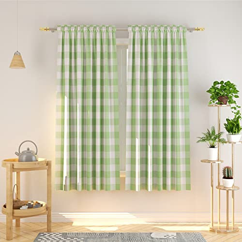 NATUS WEAVER Buffalo, karierte Baumwollvorhänge, 183 cm lang, Keller, Grün und Weiß, Vichy-Karo, Küche, Wohnzimmer, Schlafzimmer, Stangentasche, Fensterbehandlung, 2 Paneele