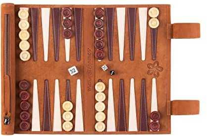 Melia Outlet - Backgammon zum Rollen - Reise-Backgammon aus feinstem Nubuk Echt-Leder mit handgefertigten Holzspielsteinen - B-Ware oder Restposten