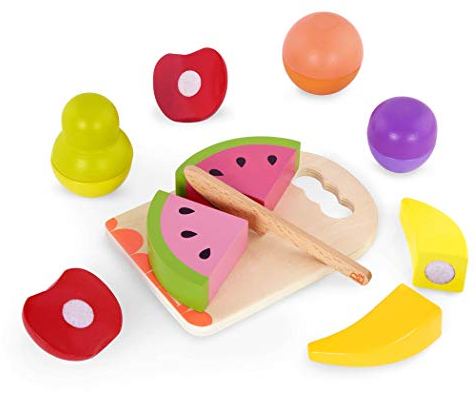 B. Toys Chop 'n' Play-Spiel-Obst aus Holz, mit Schneidebrett und kindersicherem Messer, geeignet für Kinder ab 2 Jahrens