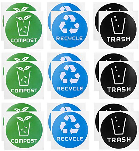 HERCHR 60Pcs Recycle Sticker Decal, Bin Stickers Waterproof Bin Labels Sorting Recycling Sticker Sign Self Adhesive Decal Sign for Trash Can, Bin