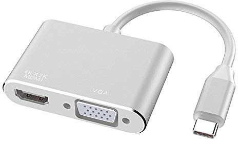 Eono Adaptador USB C a VGA HDMI, 2 en 1 Adaptador USB Tipo C a HDMI 4K y VGA 1080P Compatible con MacBook Pro/Air 2020 2019, iPad Pro (Plata)
