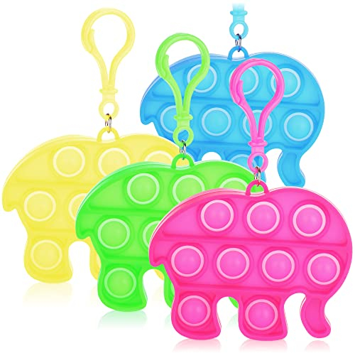 com-four® 4X Schlüsselanhänger Elefant - Fidget Toy Pop It Push It, Pop Bubble - Anti-Stress Spielzeug für Unterwegs zum Anhängen - für Kinder und Erwachsene - [Auswahl variiert]