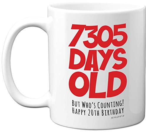 20th Birthday Mug Gift for Men Women Him Her - 7305 Days Old - Funny Adult Twenty Twentieth Happy Birthday Present for Brother Sister Son Daughter Cousin, 11oz Ceramic Dishwasher Safe Coffee Mugs
