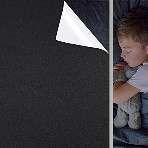 Fensterfolie Selbsthaftend Schwarz, Verdunklungsfolie für Fenster Verdunkelungsfolie Blickdicht Anti-UV Sichtschutzfolie Fenster Statische Folie für Schlafzimmer - Schwarz Aufrüsten [44,5x200cm]