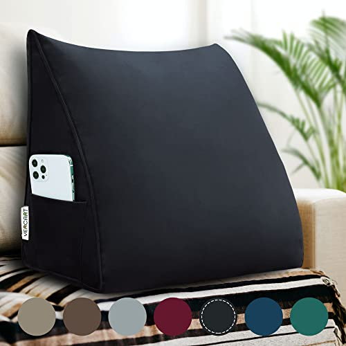 VERCART Rückenkissen Keilkissen Kopfende Großes Bettkissen Bequemes Lesekissen und Rückenteil im Bett 2 in 1 Rückenlehne und Kopfkissen Langes XXL Kissen Sofa Couch Samt 45cm Schwarz