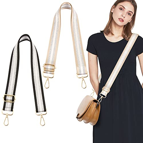 BETESSIN 2Stk. Verstellbarer Schultergurt für Taschen 3,8cm Taschengurt Schulterriemen Breit Handtaschen Riemen mit Gerade Streifenmuster Boho 70-130cm mit Gold Karabinerhaken DIY Taschenherstellung