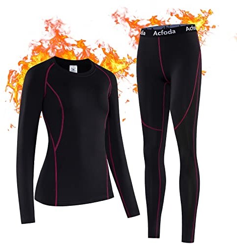 Acfoda Thermounterwäsche Damen Winter Warm Skiunterwäsche Thermowäsche Weich Funktionswäsche Lange Pyjamas Frauen Atmungsaktiv Bequeme Thermo Unterwäsche Set Schwarz 40