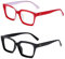 YUELUQU Klassische quadratische Brille, nicht verschreibungspflichtig, dicker Brillenrahmen für Damen und Herren, Rot/Schwarz, Medium