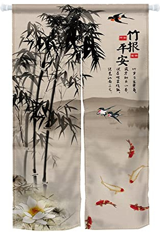 ChloropLastid Traditioneller chinesischer Türvorhang, Tinte Bambus Wandteppich zum Aufhängen, japanischer Noren Schlafzimmer Trennwand Küche Trennwand Badezimmer Tür Dekor, 85,1 x 149,9 cm