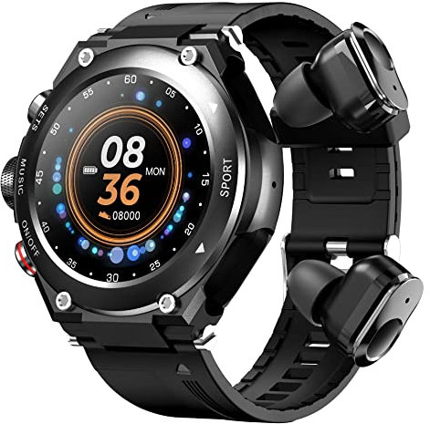 Reloj inteligente con auriculares 2 en 1, reloj Bluetooth con altavoz, reloj deportivo con rastreador de actividad física, llamadas, monitor de frecuencia cardíaca en sangre (Color : Black)