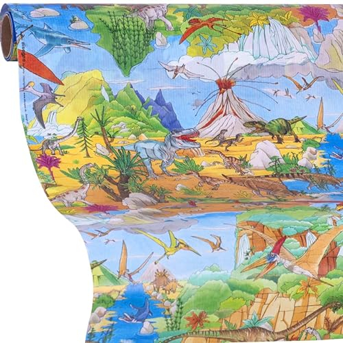 Geschenkpapier Dinosaurier | Jurassic Life Geschenkpapier | 5m Geschenkpapier Rolle | für Mädchen, Jungs zum Geburtstag, Ostern, Einschulung