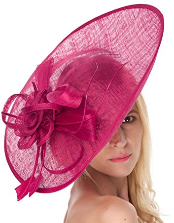 Caprilite 41cm Large Sinamay Hatinator Disc Saucer Brim Hat Fascinator on Headband (Fuchsia Hot Pink)