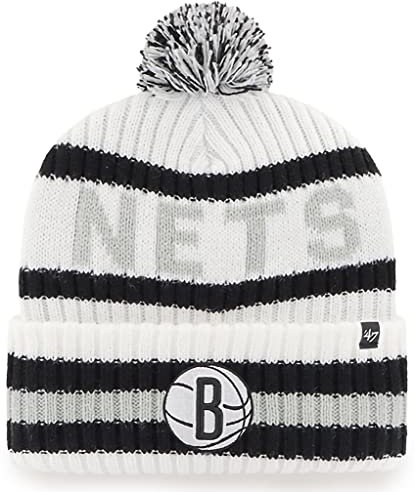 47 NBA Bering Strickmütze mit Bommel für Erwachsene, Uni, Brooklyn Nets Weiß, Brooklyn Nets White, Einheitsgr��e
