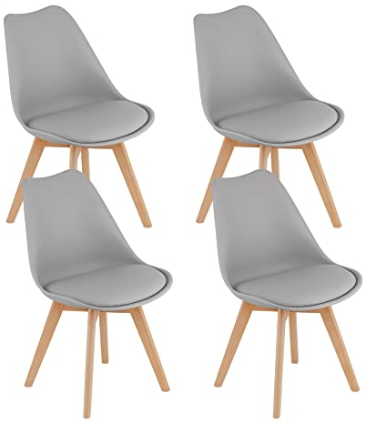 Home Collective 4er Set Esszimmerstuhl Stuhl Wohnzimmerstuhl, in insgesamt 11 Farben, 4X grau mit Vollholzbeinen in Natur, bequemer & Stabiler Schalenstuhl