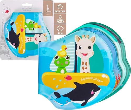 Sophie la girafe Bath Book – Fun and Colourful – 8 Pages – 3 Different Aquatic Universe – For Children From 4 Months | 3 taps | mill | turtle jar | flower | cause effect | 3 suction cups | educational game | water | gift idea child baby game