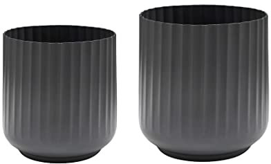Ivyline Hudson Corrugated Planters Set in Slate - Frost & Rust Resistant - Outdoors, Ridged Plant Pot - H37 x W37cm